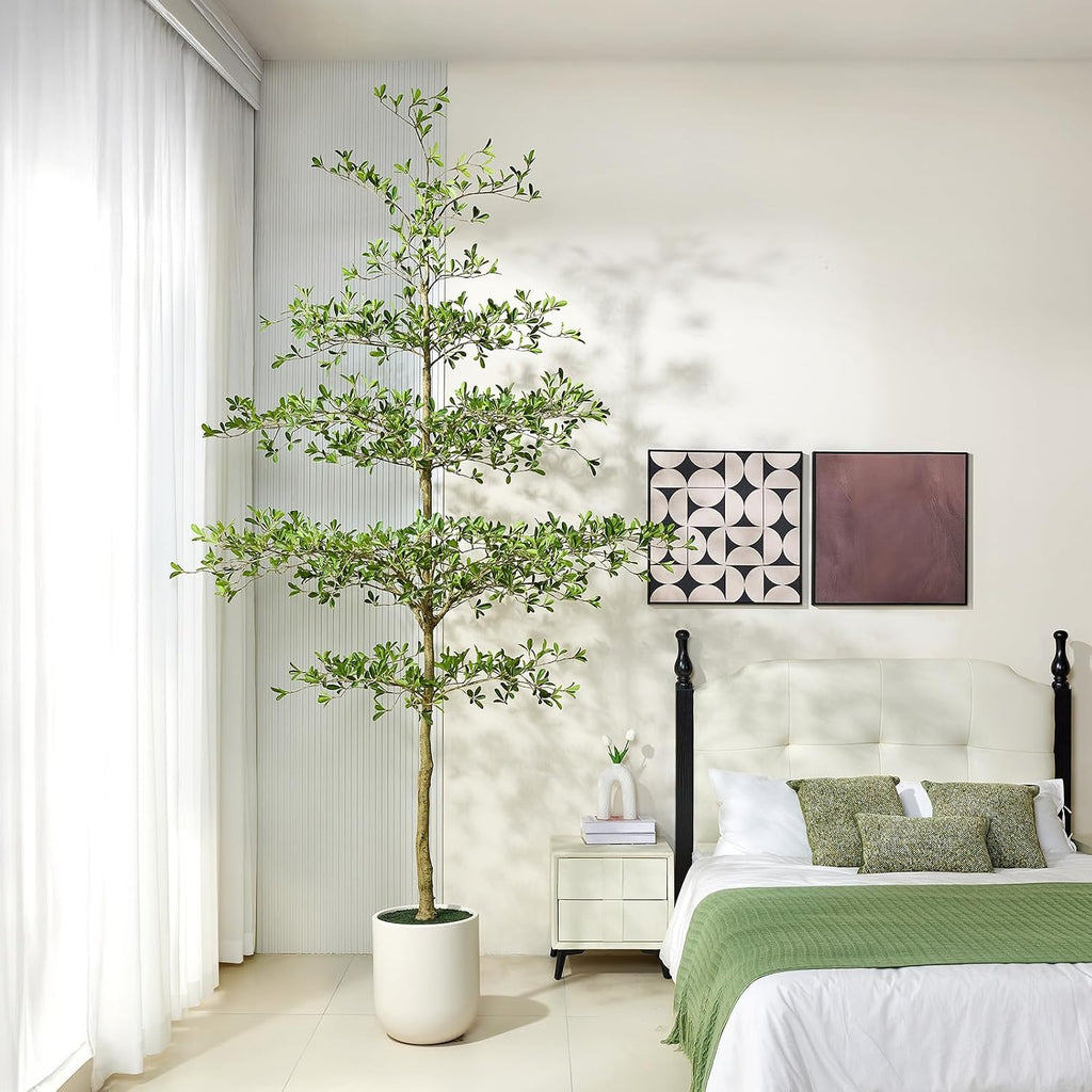 10ft Artificial Black Olive Tree with White Planter