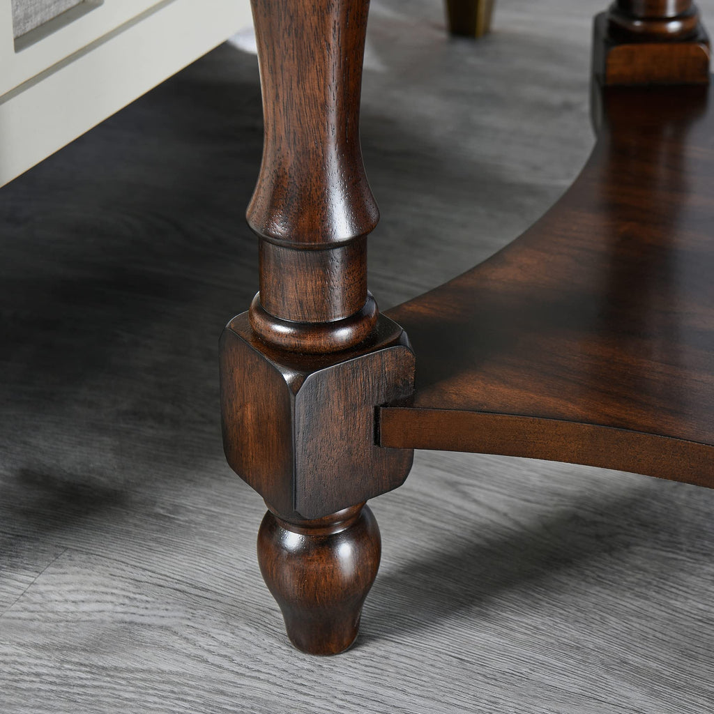 Oval Round End Table with Drawer, 2-Tier Solid Wood End Tables, Victorian Antique Nightstand Bedside Table Office