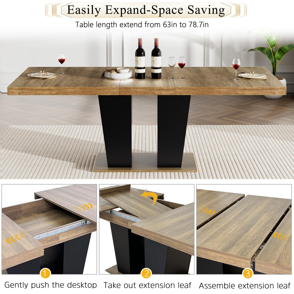 9-Piece Extendable Dining Table Set for 6-8 People 63-78 Inch Kitchen Table Set with 8 Velvet Upholstered Chairs