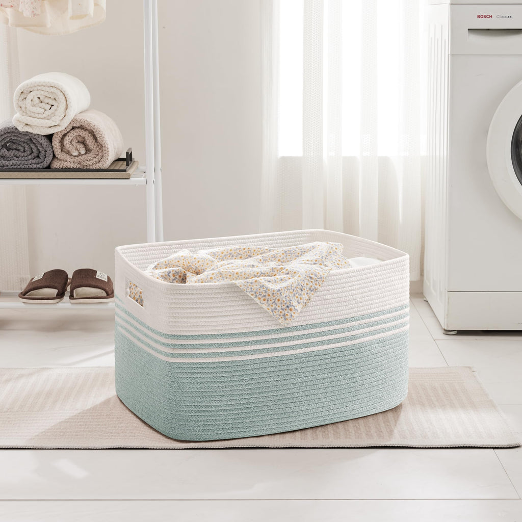 86L Large Woven Laundry Basket Hamper with Handles, Green