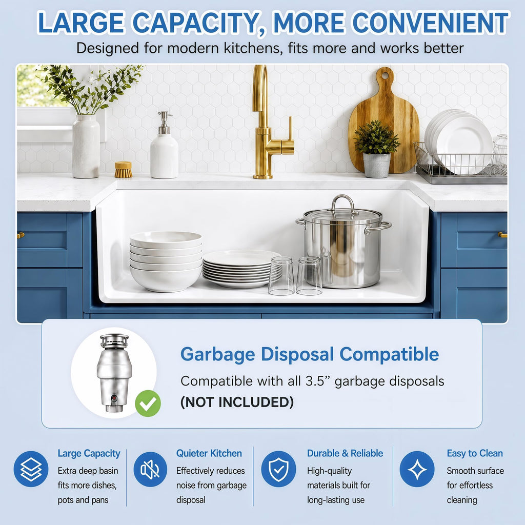 30 Inch White Undermount Kitchen Sink, White Granite Sink 30''x18''