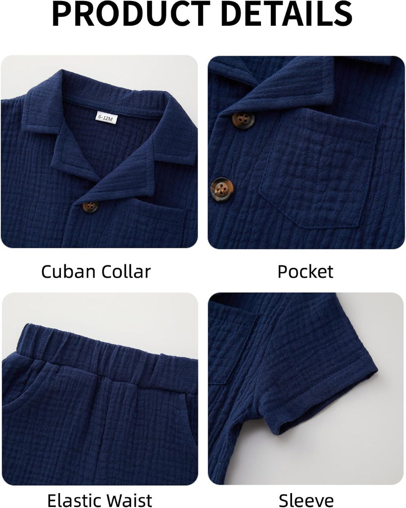 Toddler Baby Boy Summer Outfit Set Cuban Shirt Shorts
