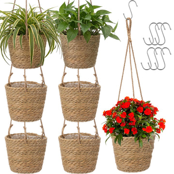 6 Pcs Seagrass Hanging Planter Basket, Small, Brown