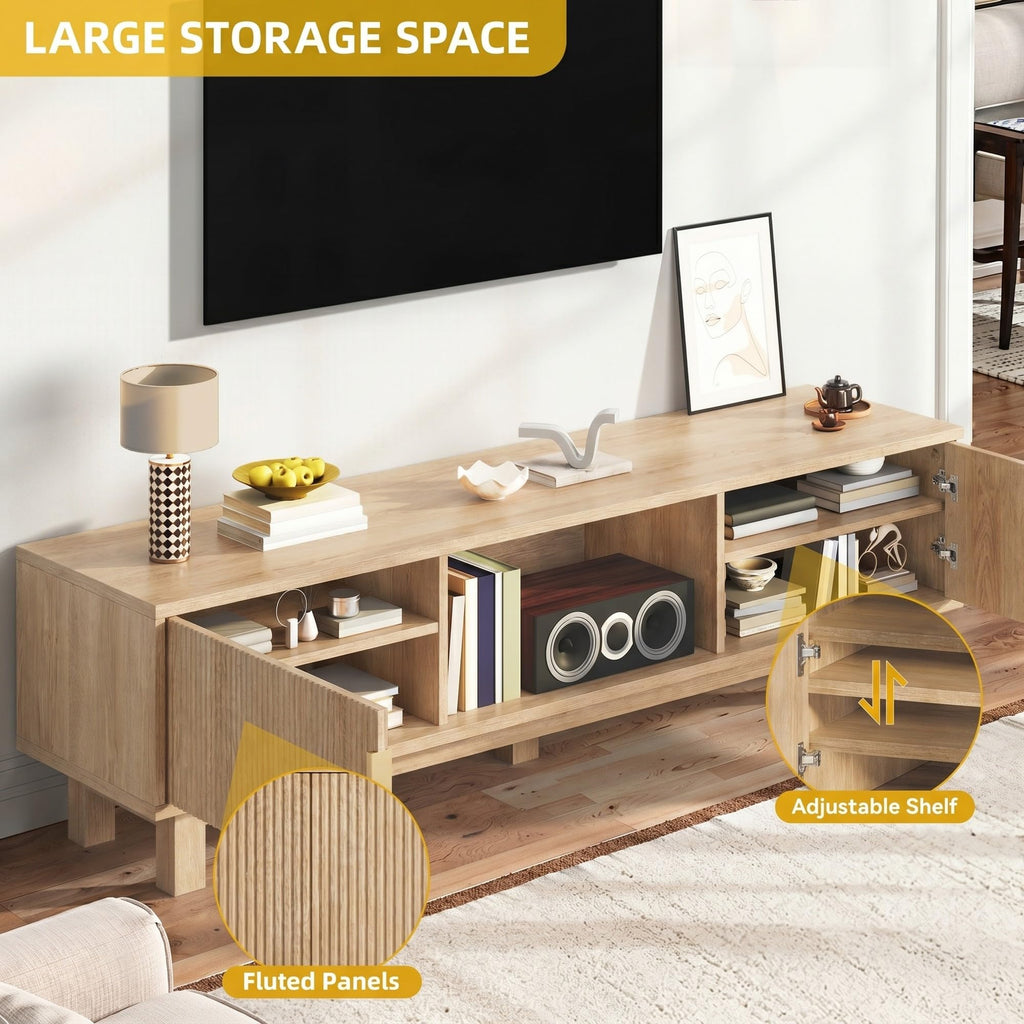 Fluted TV Stand, Mid-Century Media Console for TVs up to 65", Natural