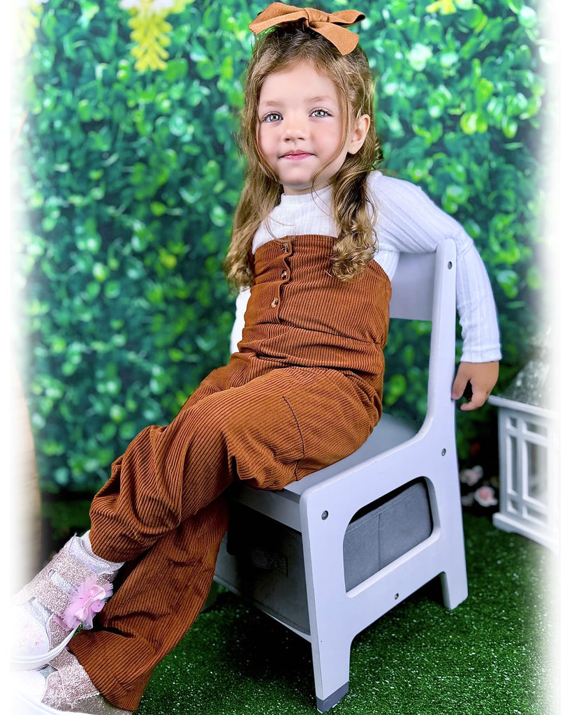Toddler Girl Corduroy Pinafore Overall Jumpsuit 2 Pieces Outfits Brown