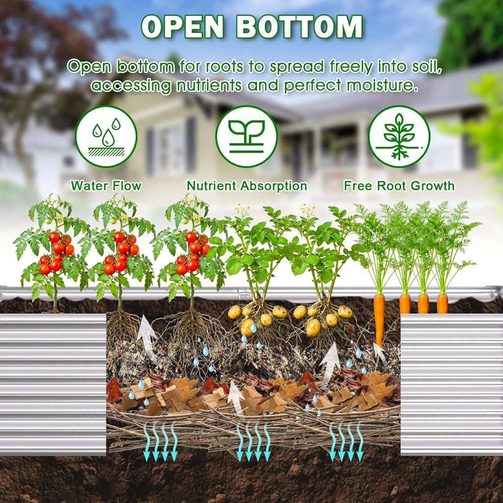 6x3x2ft Raised Garden Bed, Deep Root Planter Box, Silver,1 Pack | 1mm Thick Galvanized Steel, Resists Rust Bowing