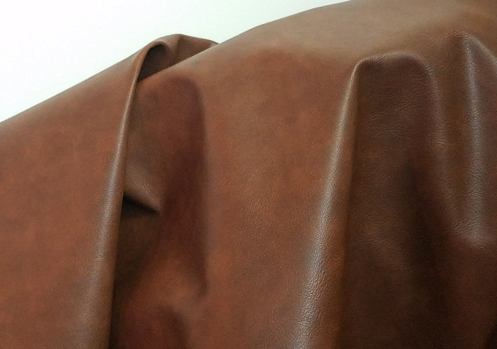 TM | Cognac Rustic Brown Two Tone Soft Faux Vegan Leather Sheet Fabric PU (Peta Approved Vegan) | 1 Yard (36 inch x