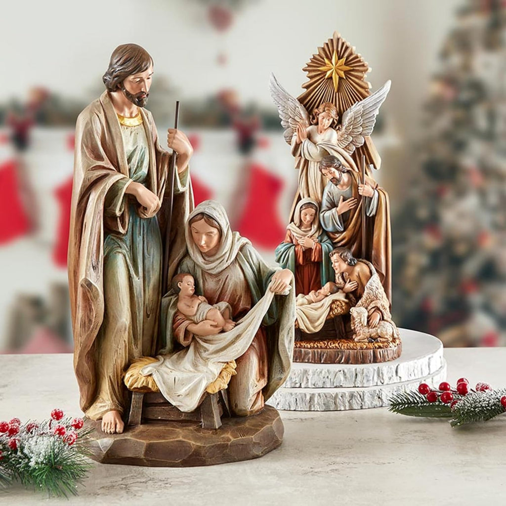 Christmas Figurines - Joseph Mary Jesus and Shepherd Tabletop Centerpiece Nativity Figurine, 16.25-Inch, Shepherd's