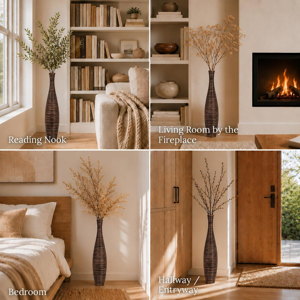 Large Floor Vase 34 inches Mango Wood for Pampas Grass, Dried Flowers
