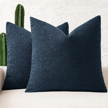 24x24 Decorative Euro Sham Boucle Couch Pillow Covers Navy Blue