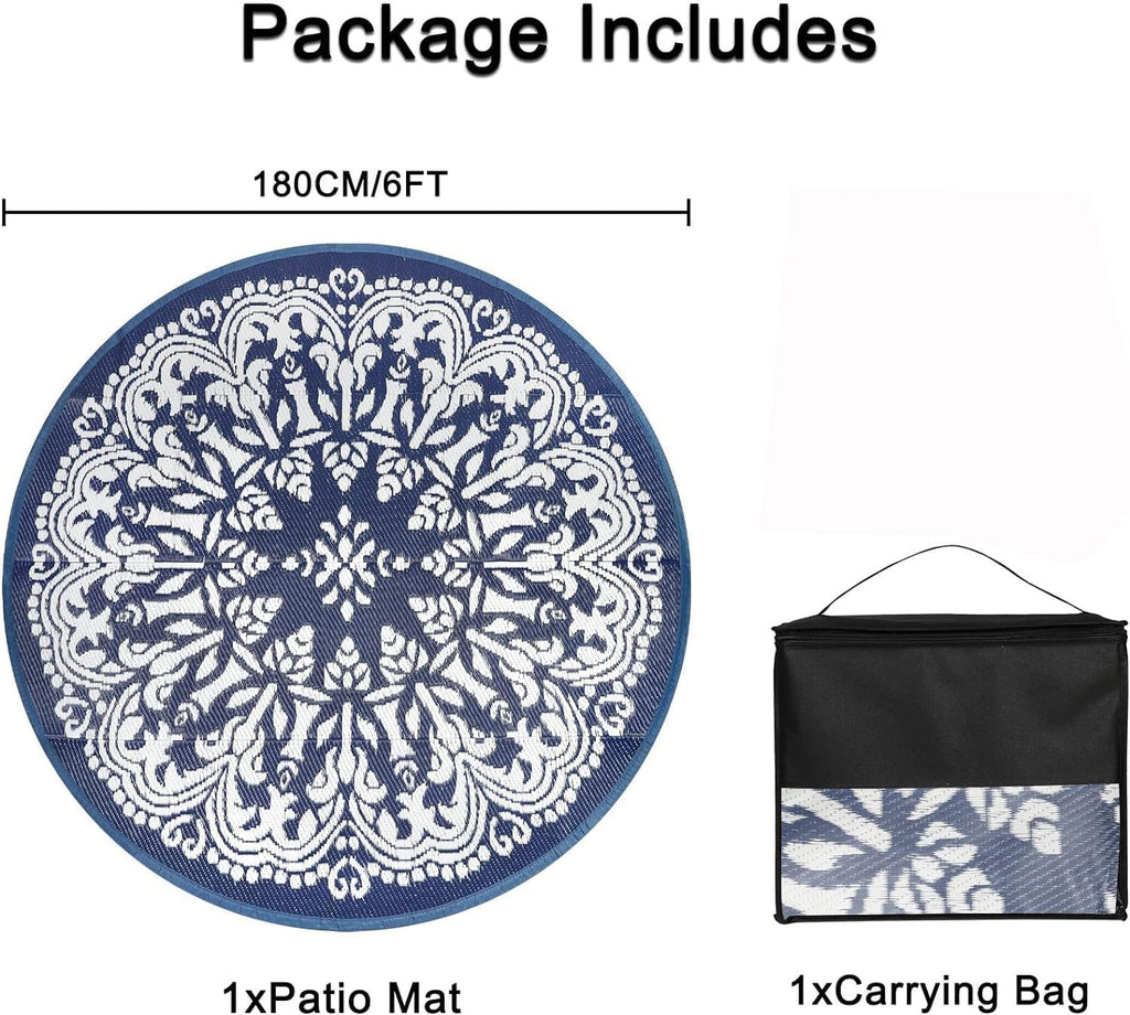 Round Outdoor Patio Rugs 6Ft Waterproof Indoor Outdoor Area Rugs Clearance Reversible Straw Rugs Circle Area Rugs for