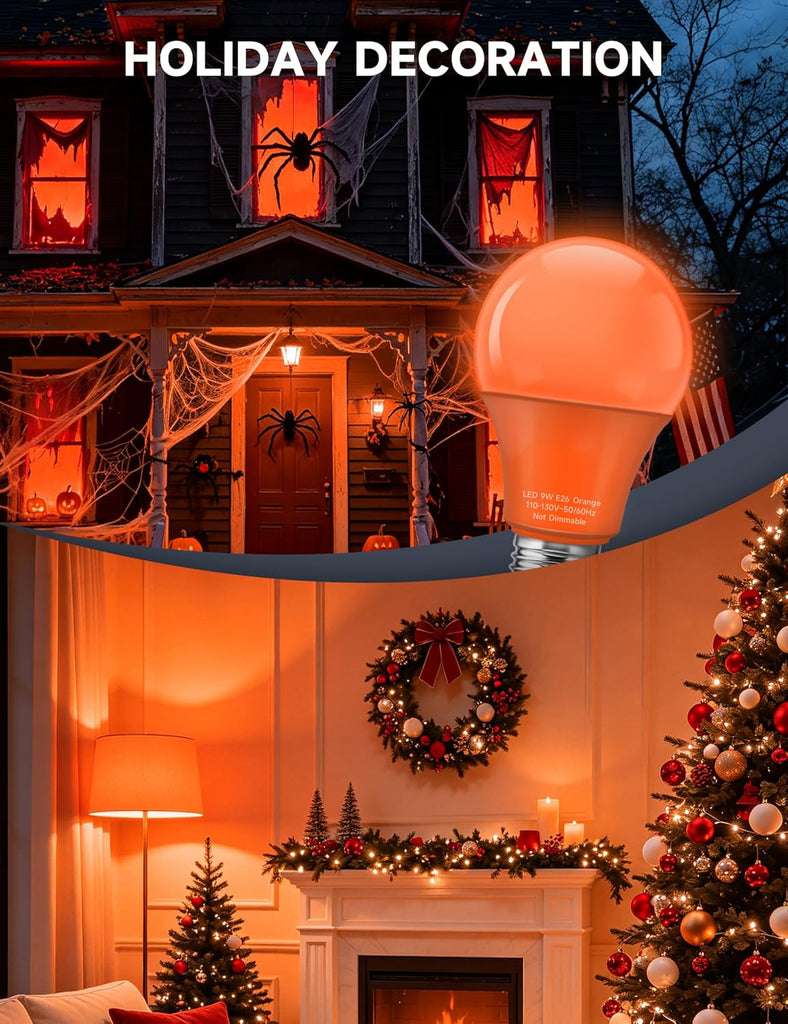 A19 Orange Colored LED Light Bulbs: 9W E26 Equivalent 60W
