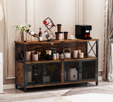 Retro Sideboard Buffet Cabinet with Power Outlet & USB Port, Industrial Wood Farmhouse Coffee Bar Cabinet with Storage