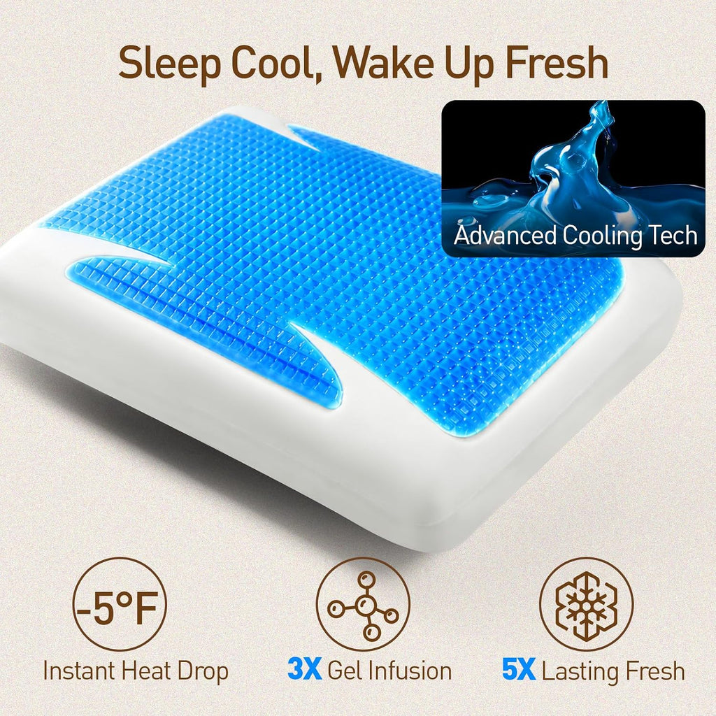 Cooling Gel Memory Foam Pillow for Hot Sleepers, Medium Loft Standard Size