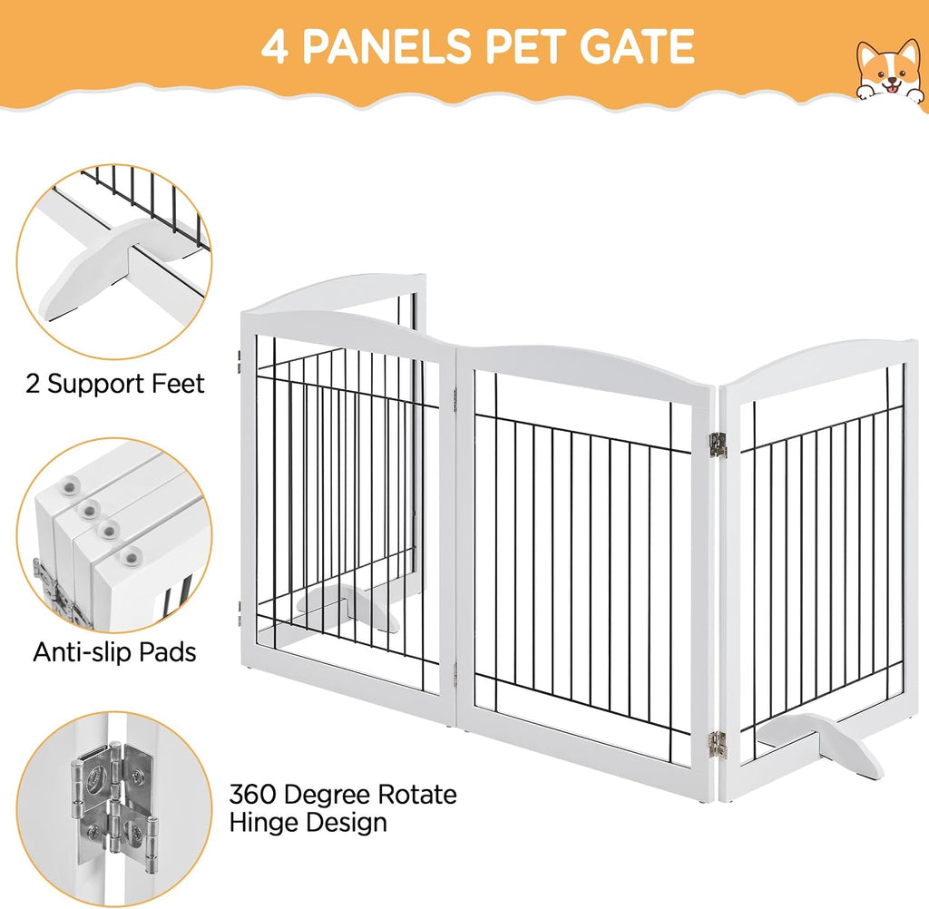32"H 4-Panel Extra Wide Freestanding Dog Gate For Stairs Doorways