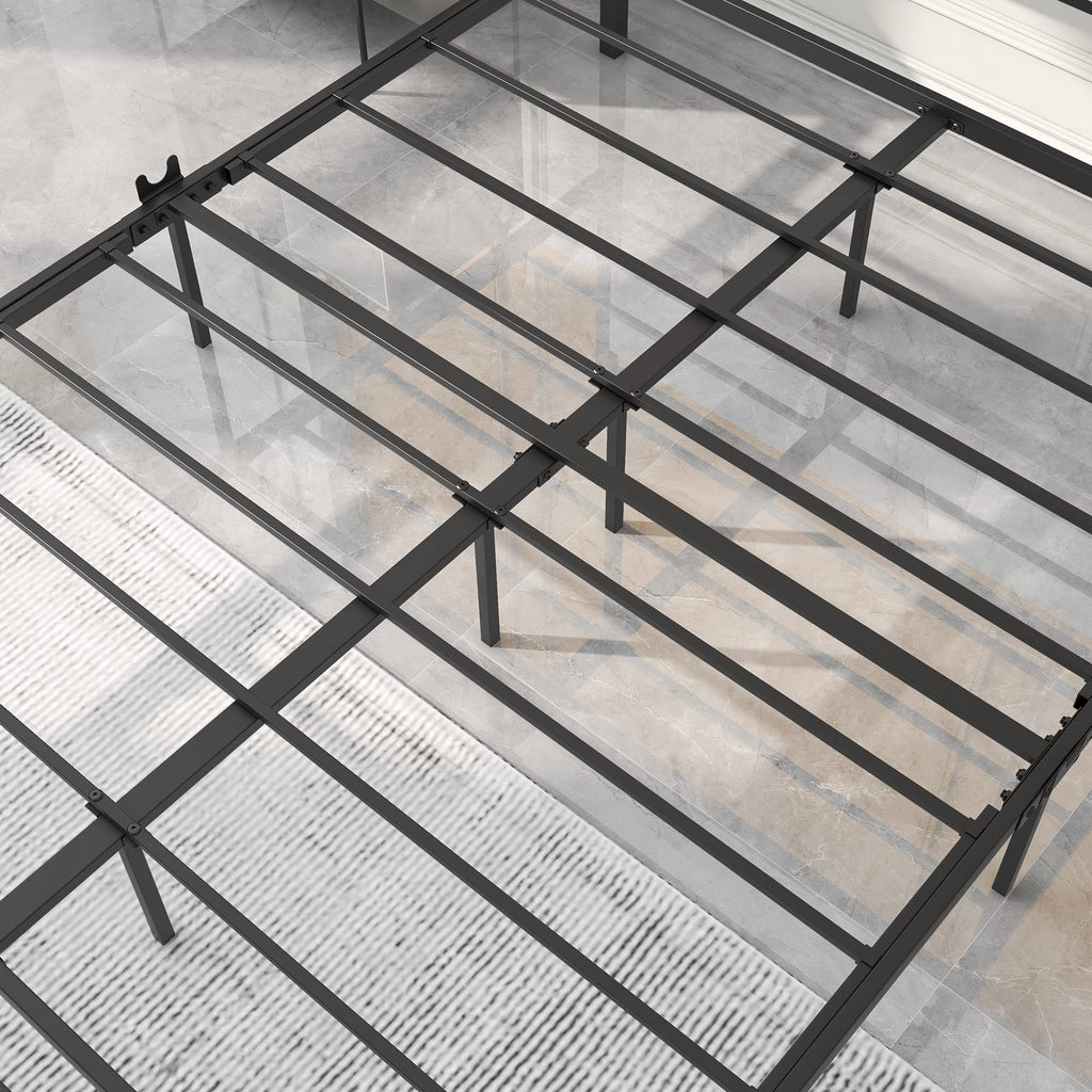 Bed Frames with Wood Headboard, Heavy Duty Platform Bed Frame No Box Spring Needed, Farmhouse Bed Steel Slat