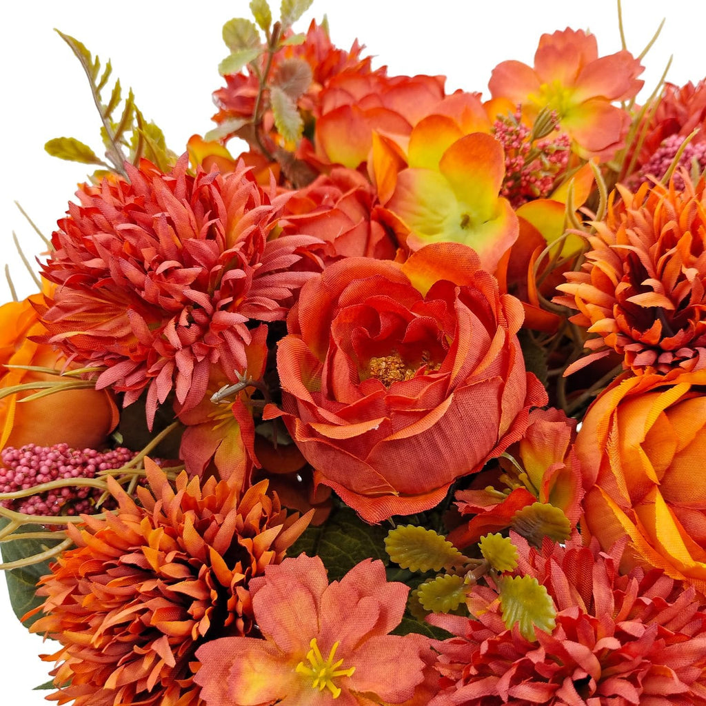 Bundles Fall Artificial Flowers Bouquet Fake Peony Silk Chrysanthemums Autumn Faux Floral Arrangements Decor Indoor - Set of 2