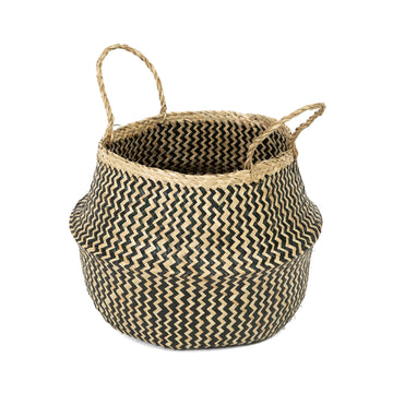 Belly Basket, Collection Size L, 35X35X32 cm, Black Seagrass Handwoven Storage Basket
