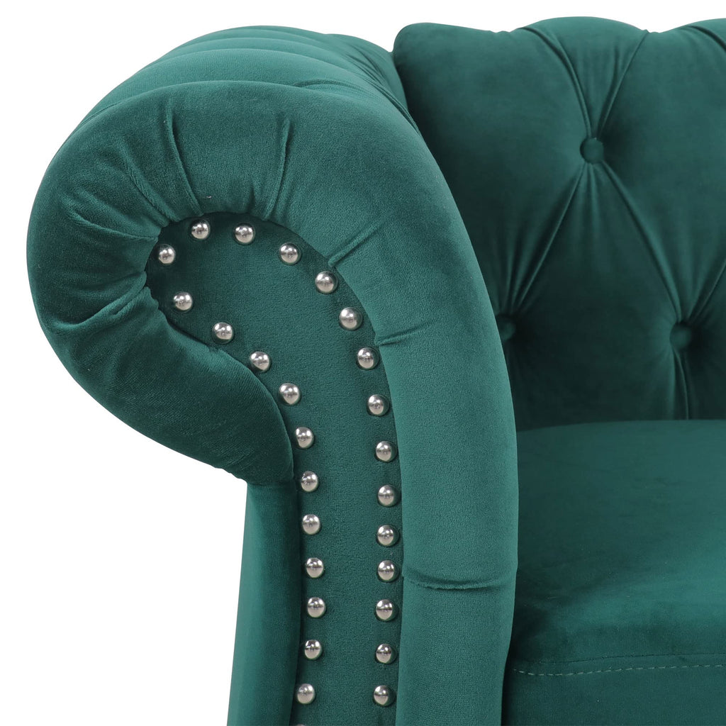 Velvet Chesterfield Chair, Mid-Century Modern Single Sofa Chair with Button Tufted Backrest and Nailhead Decor