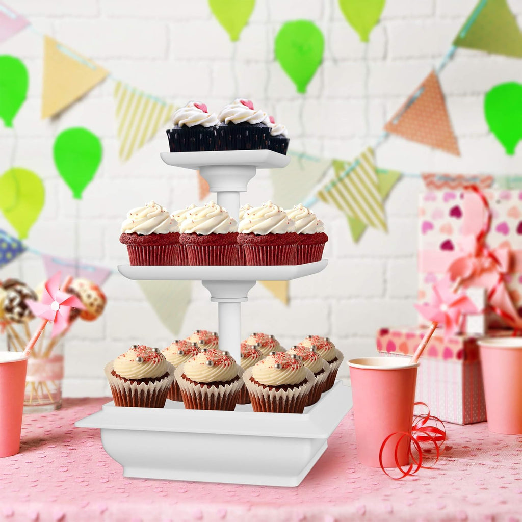 3-Tier Square Cupcake Stand, White, 10" x 12.5"