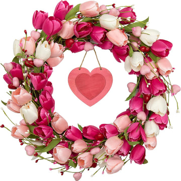20 Inches Valentines Day Wreath Pink Valentine Wreath for Front Door Colorful Valentine Door Wreaths Tulip Wreaths