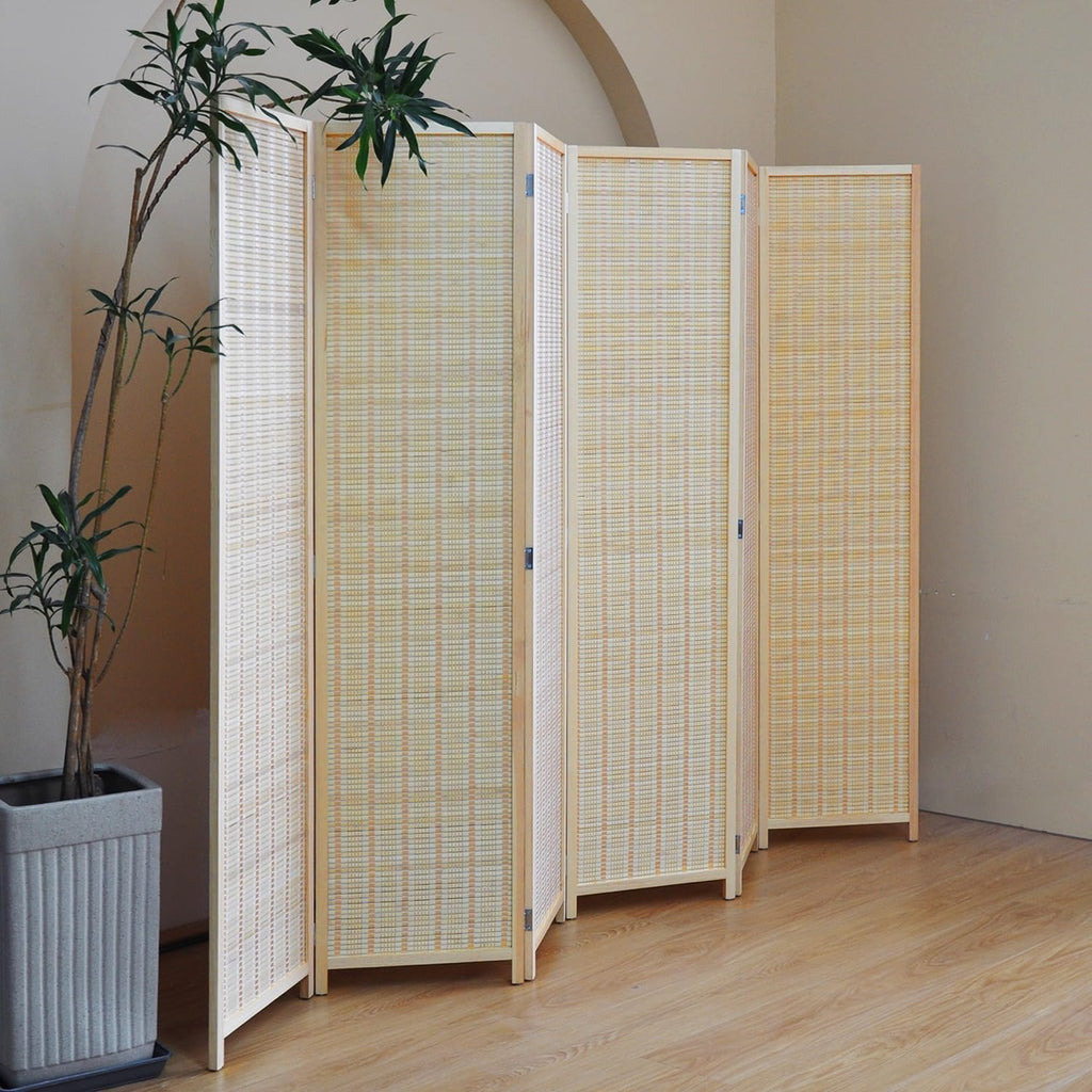 6 Panel Bamboo Room Divider - 5.6 ft Tall Folding Privacy Screen, Natural Beige Freestanding Room Partition Wall (67"