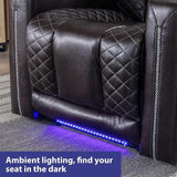 Electric Recliner Chairs Set of 3, Breathable Faux Leather Home Theater Seating Recliner with Ambient Lighting