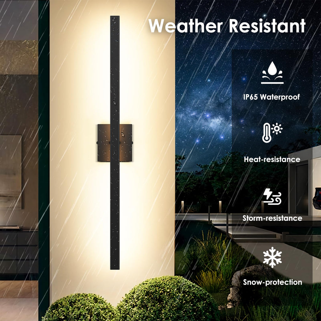 2-Pack 31.7" Outdoor Wall Lights, Modern Black Exterior Sconces