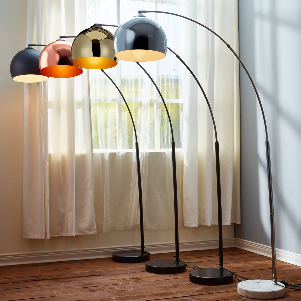 Arquer 68.1" Arc Floor Lamp s, Home Offices, Dining Rooms, Bedrooms with Faux White Marble Base and Chrome Bell