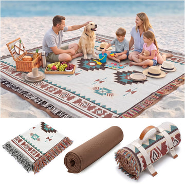 2 in 1 Extra Large Outdoor Rug Picnic Mat Woven Summer Throw Blanket Boho Giant Beach Travel Essential Yoga