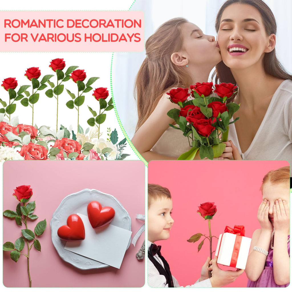 120 Pcs Artificial Roses Bulk, Long Stem Silk Bouquets, Red