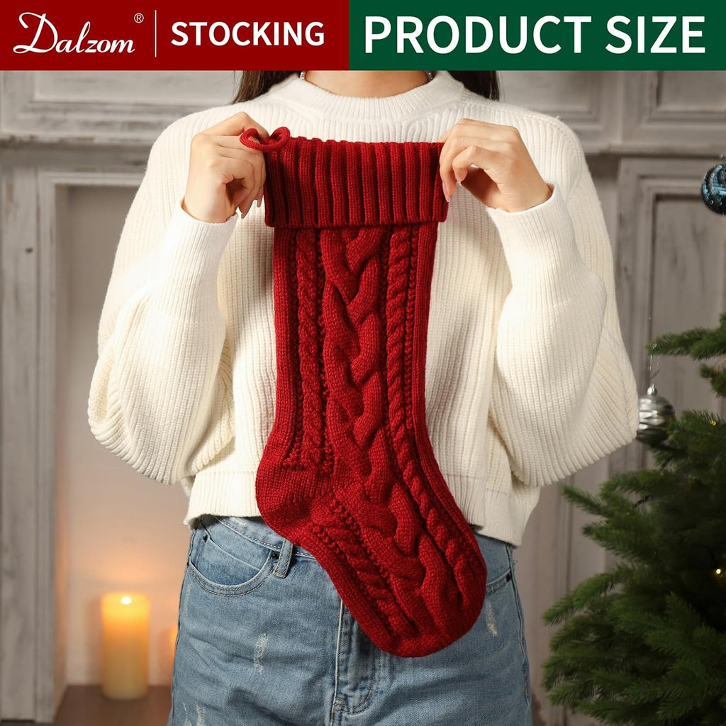 With Leather Patches Name, 18" Premium Large Knitted Christmas Stockings for Kids, Family, Holiday and Fireplace - Set of 4