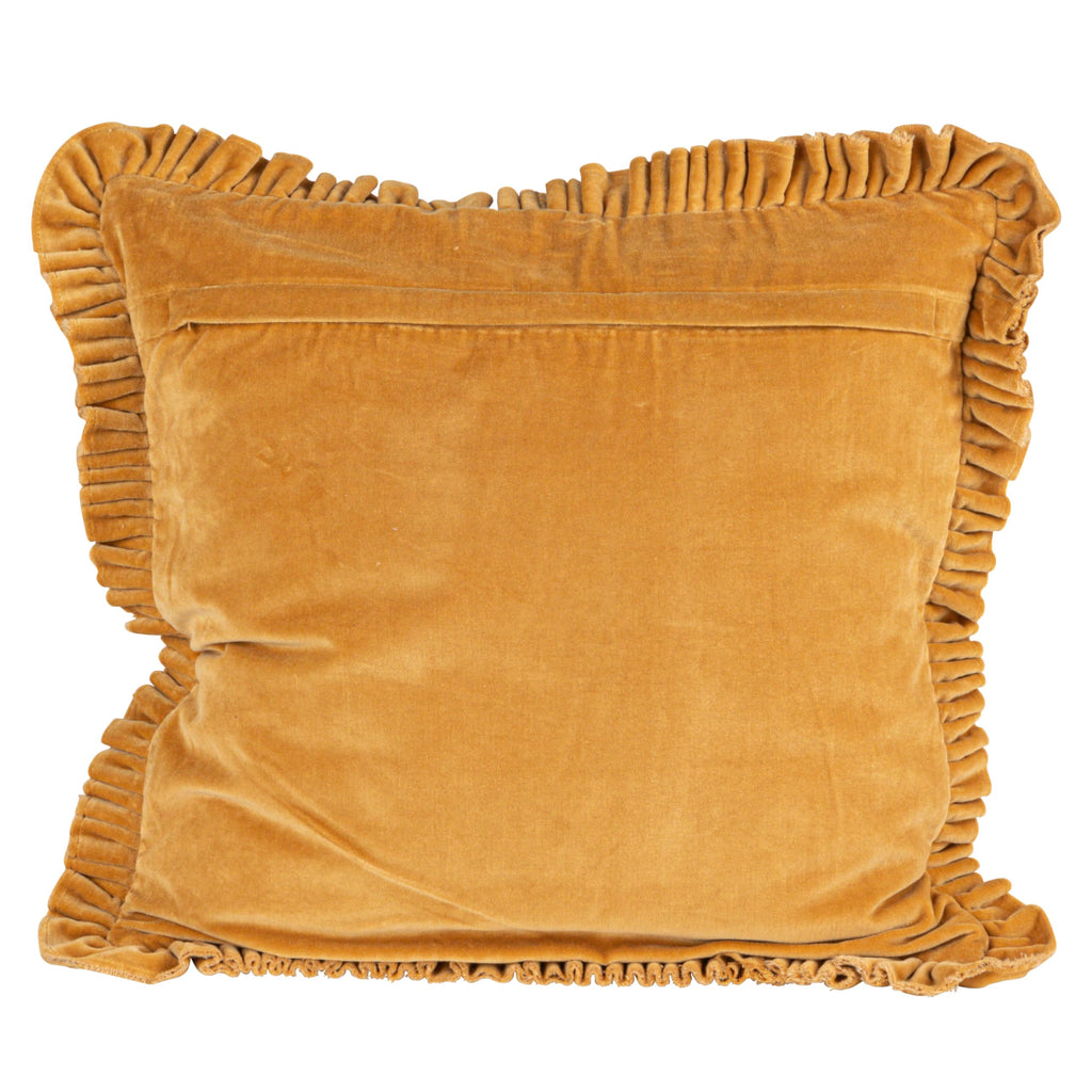 Velvet Ruffled Square Pillow, Mustard