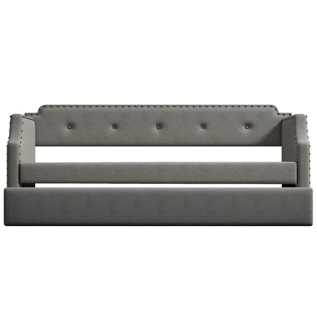 Twin Daybed with Trundle, Upholstered Daybed with Trundle, Twin Size Trundle Daybed Sofa Bed Living Room, No Box