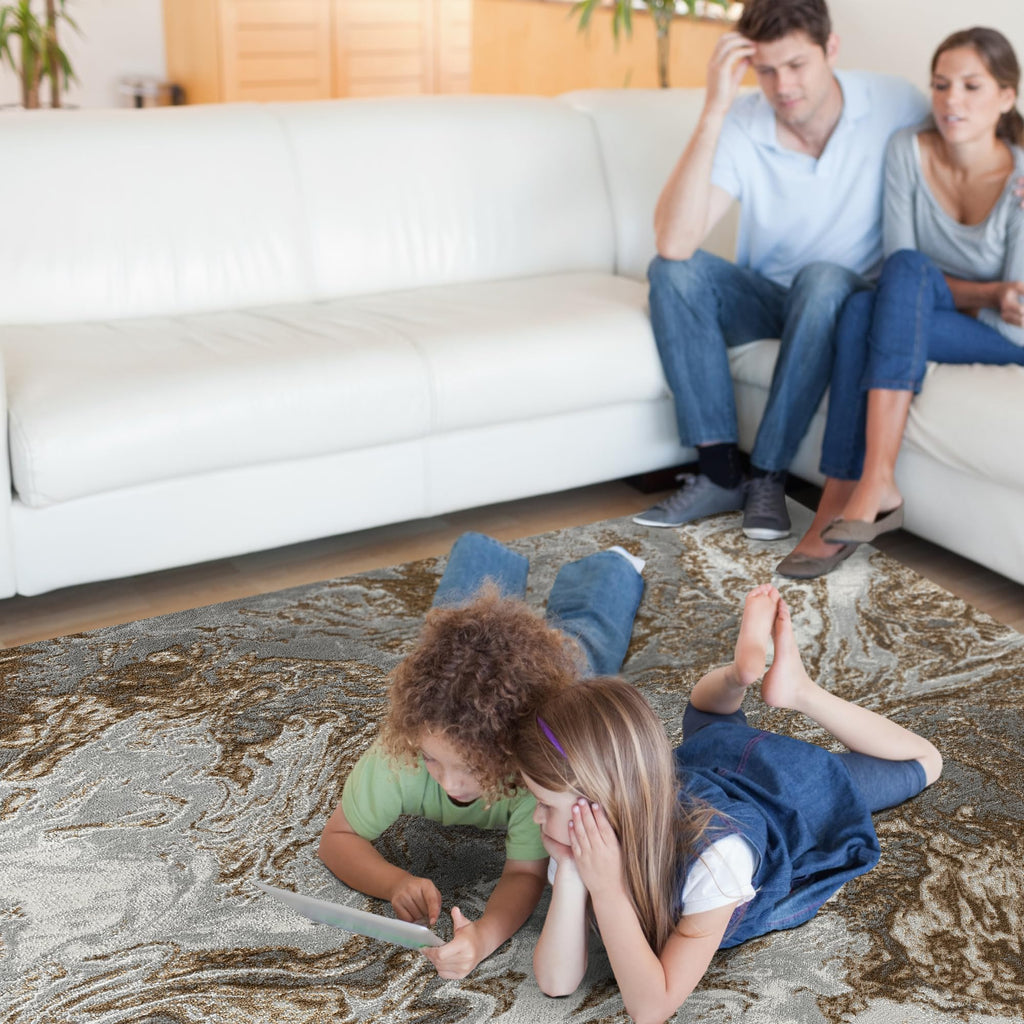 Marble Swirl Abstract Area Rug, Gray