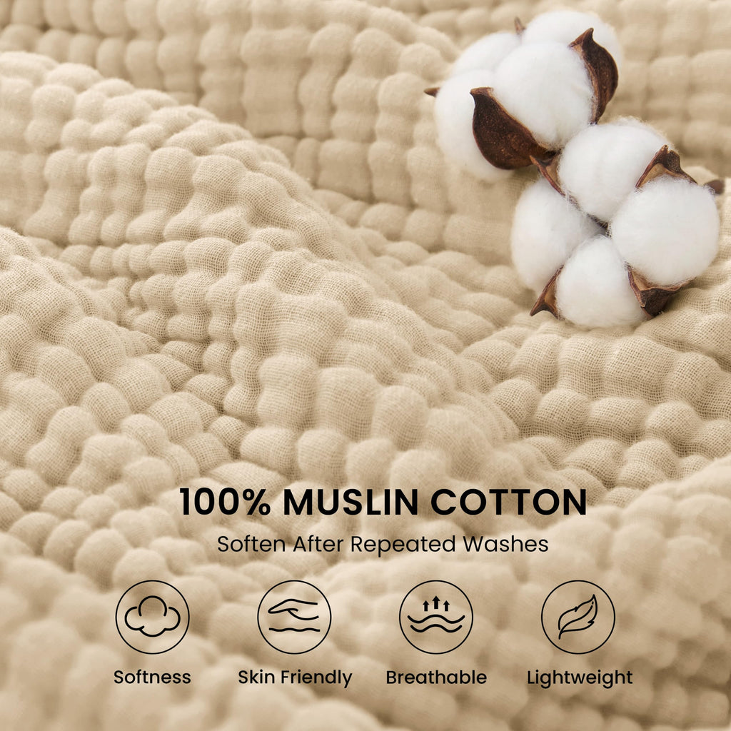 100% Cotton Muslin Blanket for Bed, Khaki