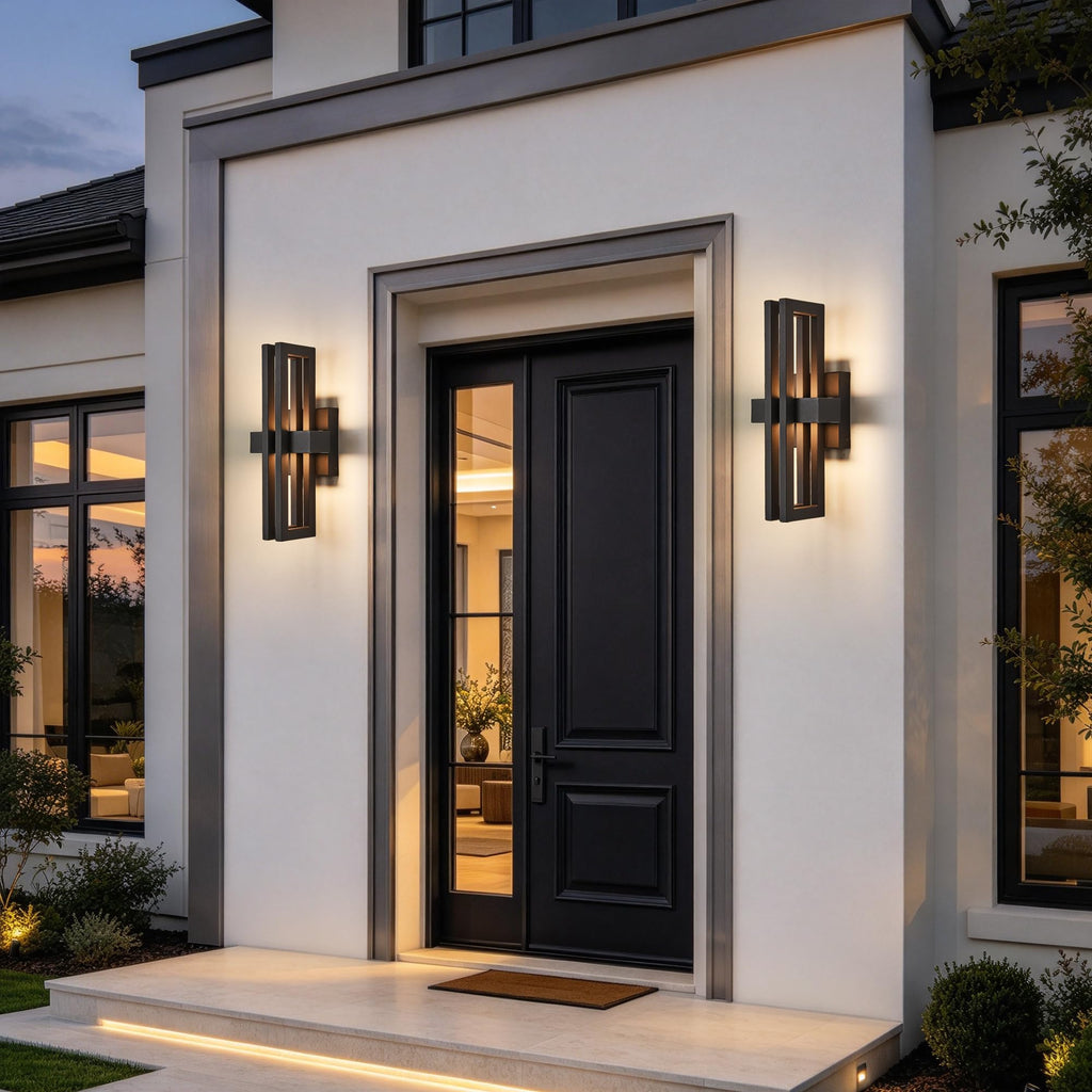 Outside Light 2 Pack, 15Inch Small Black Outdoor Wall Sconce Waterproof Exterior Light Fixture, Modern Wall Mount