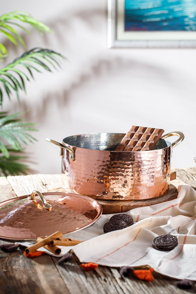 1.2MM Thick Hammered Copper Soup Pot Casserole Pan Dish Dutch Oven, 4 Quarts (9" x 4")