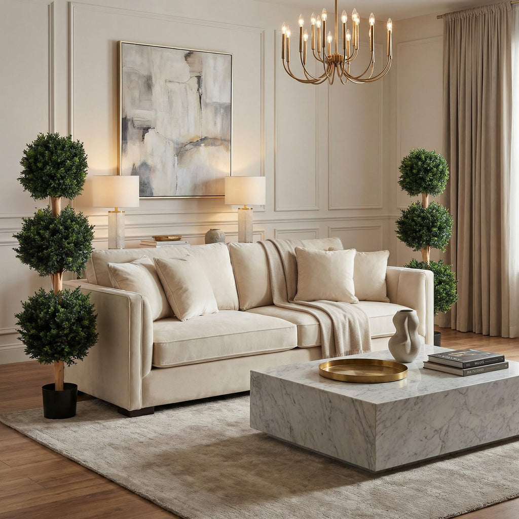 Set of 2 Artificial Trees - 5FT Hedyotis Topiary Fake Plants in Weighted Pots - Faux Plants for Indoor Display or