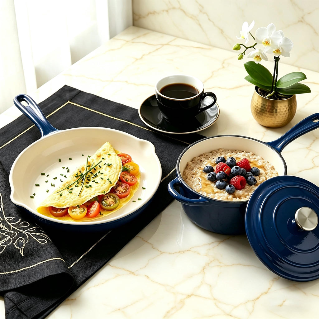 5-Piece Navy Blue Enameled Cast Iron Cookware Set