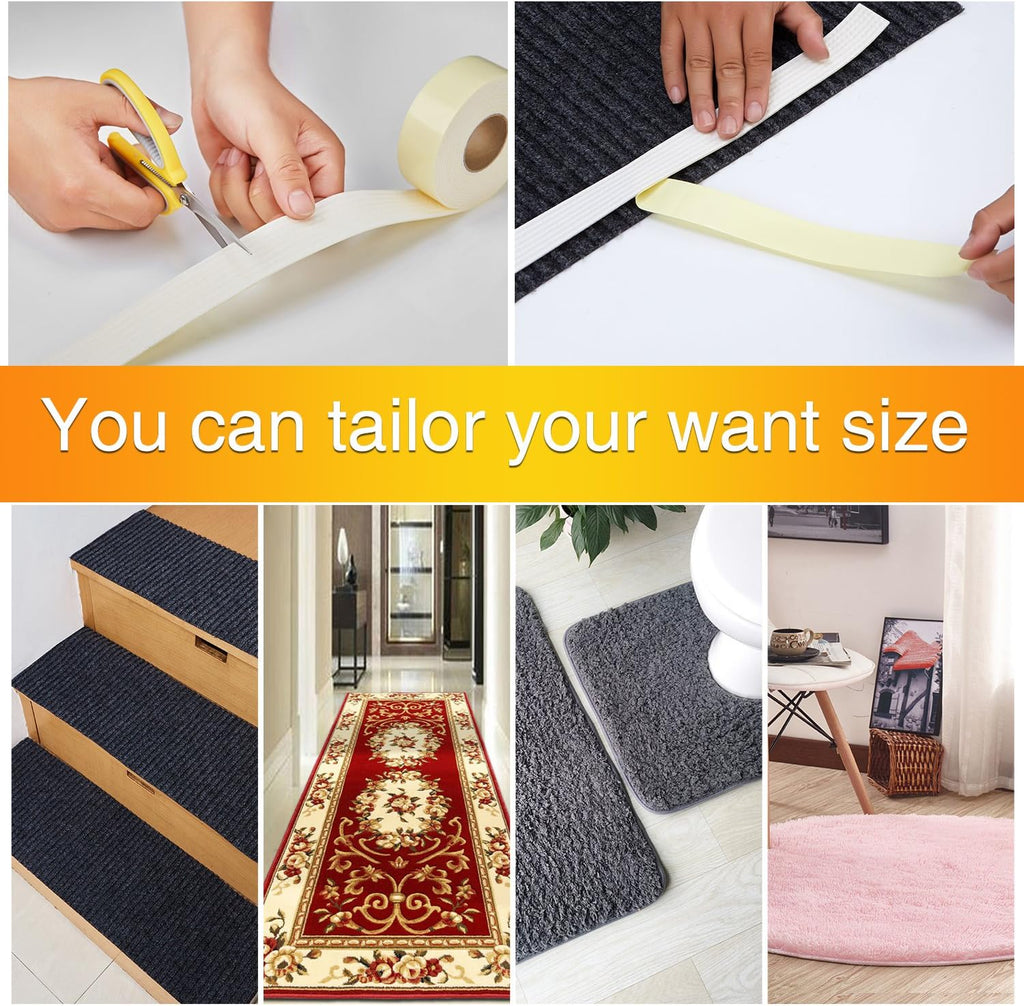 Rug Pads Grippers, 9.8 Ft Non Slip Washable Grippers for Rug, "Vacuum TECH" - New Materials to Anti Curling Rug Pad :