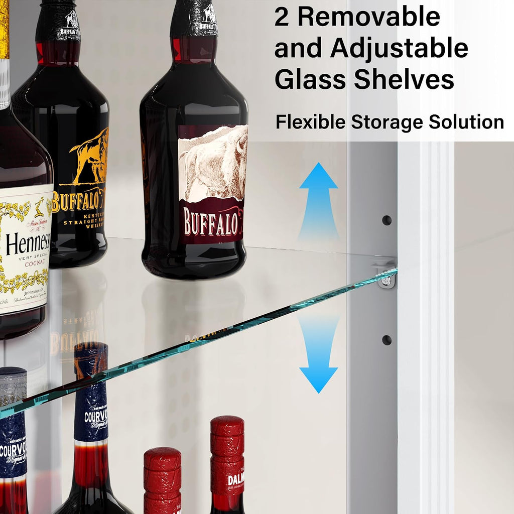 71" Arched Display Cabinet with Glass Doors and LED, 5-Tier Curio Cabinet with Roman Line Design and Pegboard, Glass