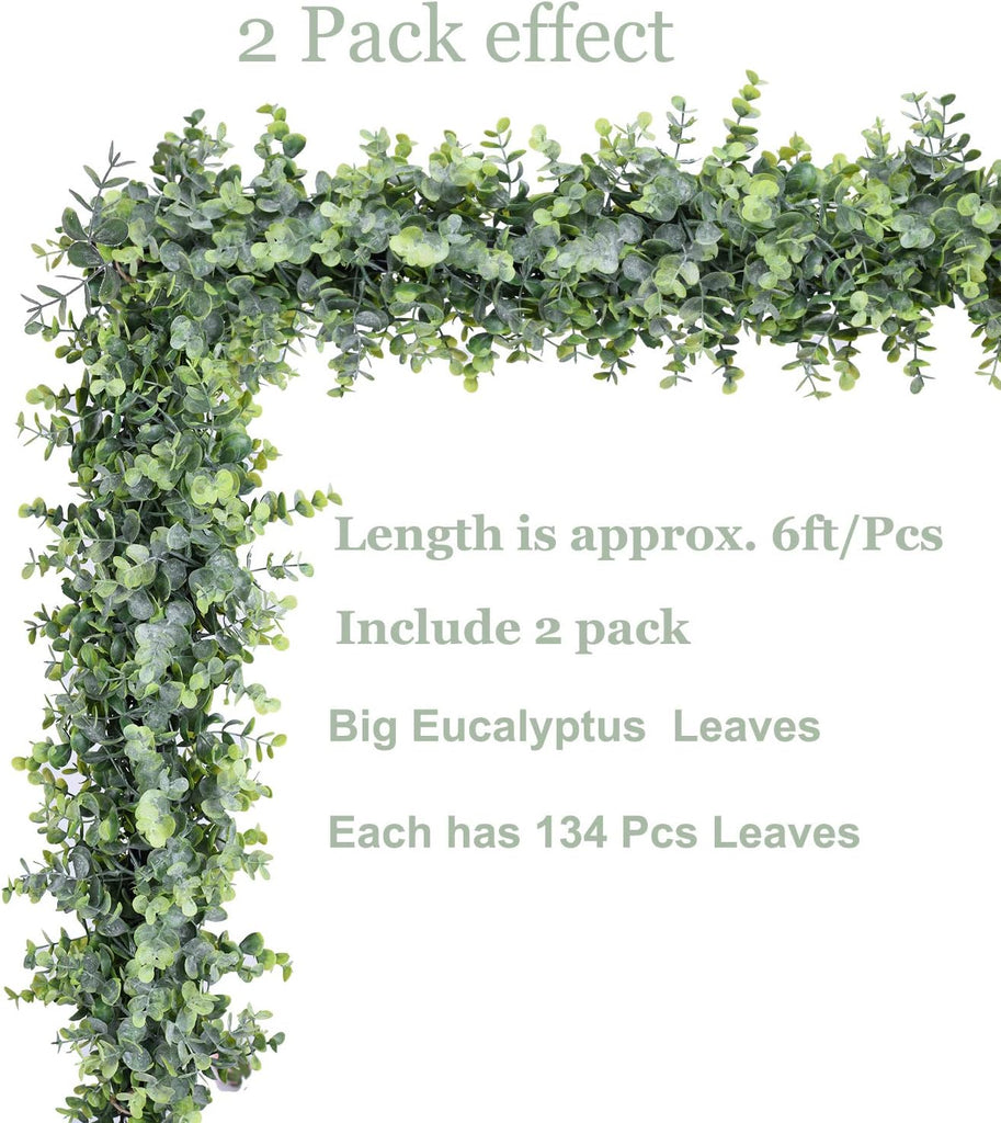 Faux Eucalyptus Garland Plant, 2 Pack Artificial Vines Hanging Eucalyptus Leaves Greenery Garland for Wedding - Set of 2