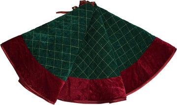 Green Velvet Quilted Diamond Lattice Center,Red Velvet Border Christmas Tree Skirt-48inch