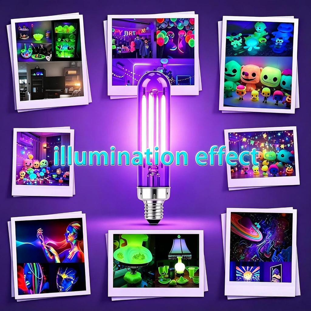 6 Pack E12 T6 UVA 395nm Dimmable Mini Filament Black Light Bulb