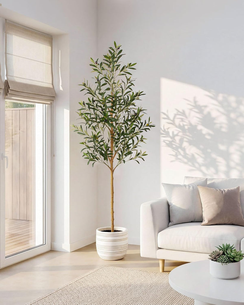 6FT Olive Trees Artificial Indoor, Tall Fake Olive Tree (72in) with Realistic Leaves and Olives, Sturdy Weighted