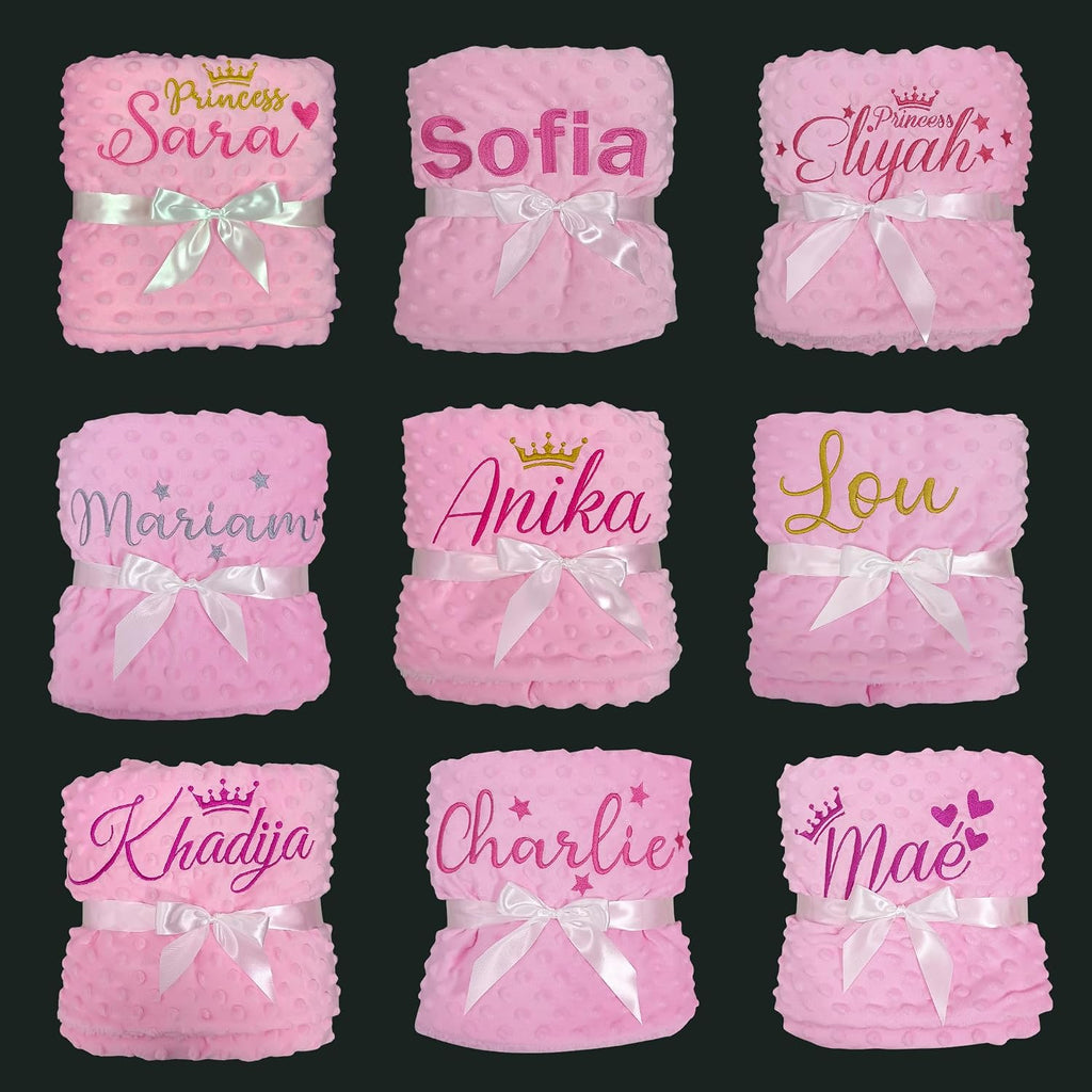 Pink Personalized Minky Fleece Baby Blanket, Custom Baby Blanket with Name