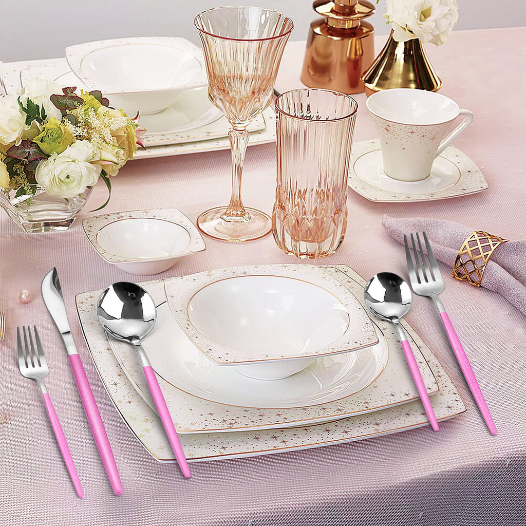 Mirror Silver Rosy Silverware Set, 20-Piece Stainless Steel Flatware Set, Satin Finish tableware Cutlery Set, Service