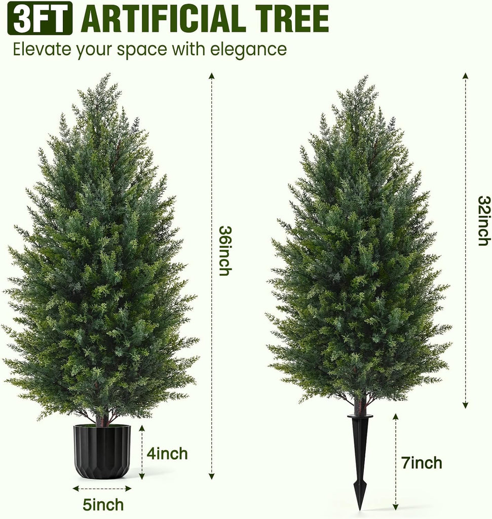3FT Artificial Topiary Cedar Trees, Realistic 2 Set Outdoor Christmas Trees
