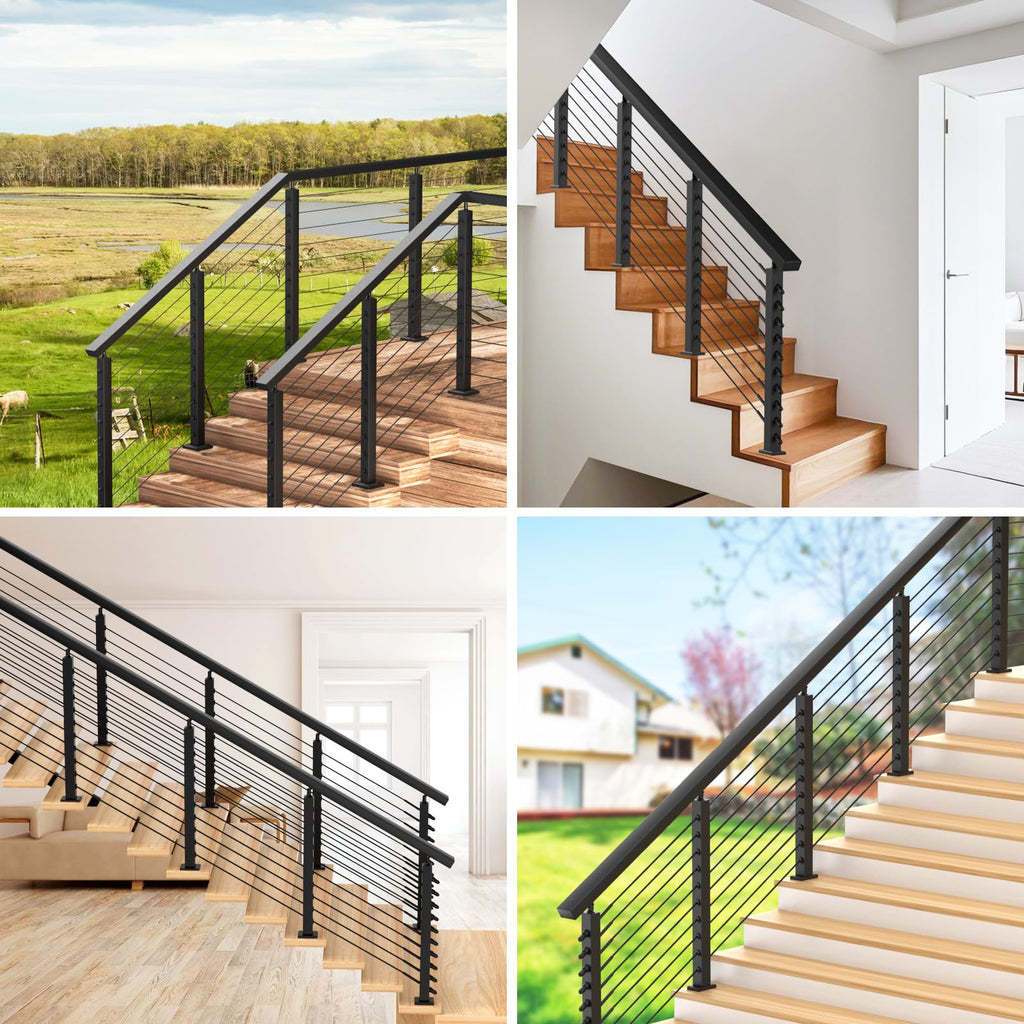 4FT-10FT Complete Set Stair Cable Railing Kit, 36" Black Swageless Cable Railing Kit Includes 2Pack Angle Stair